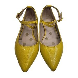 Boden Flora Flats Women 7 EU 37 Yellow Chartreuse Lizard Pointed Toe Strappy